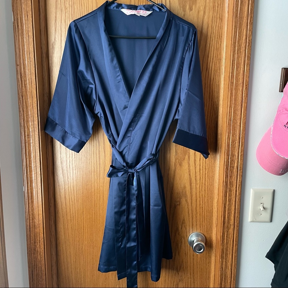 Navy Blue Silk Robe